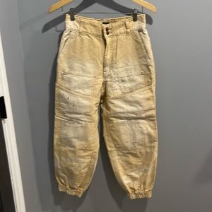 Urban Outfitters BDG canvas cargo pants, S, cream w/Paint splatter
